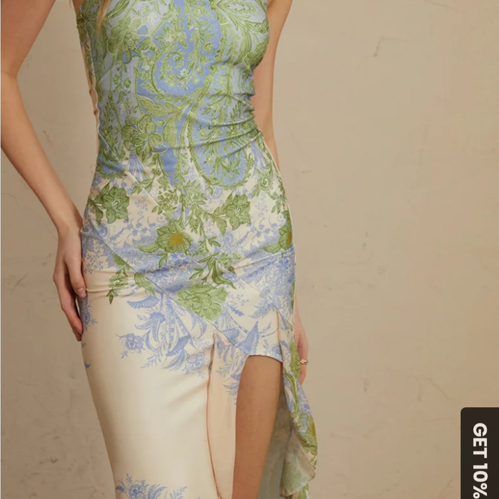 Floral Cream Asymmetrical Strapless Sheath Dress